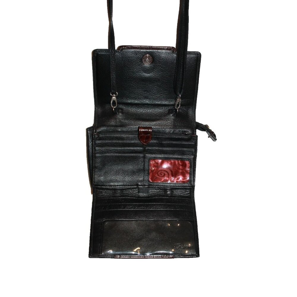 Brighton Embossed Croc Organizer Crossbody Purse Black Brown Bag 8x5.5" - Picture 4 of 5